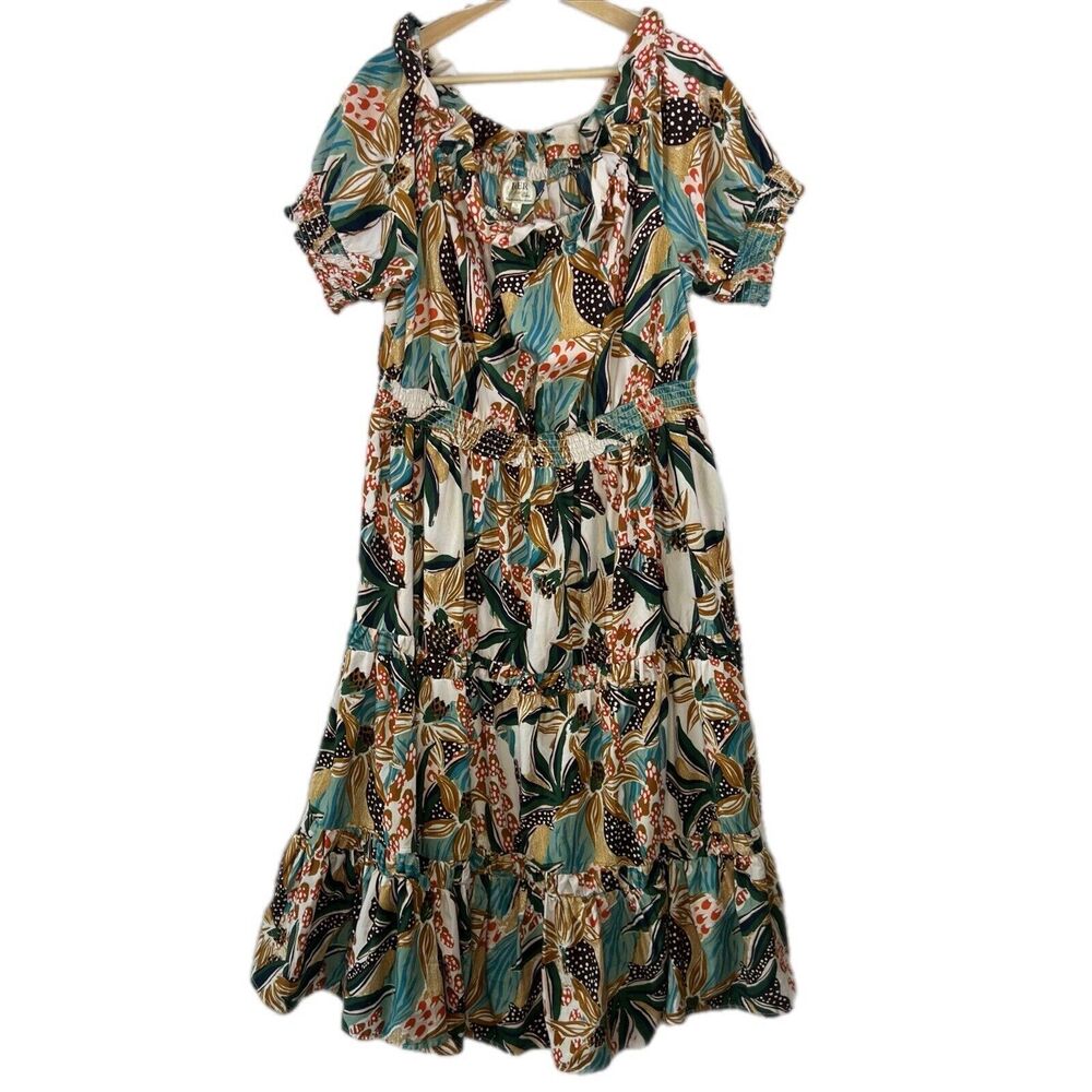 Floral 3X Maxi Tiered Cottage Feminine Puffy Sleeves Off Shoulder Long Dress - Picture 3 of 15